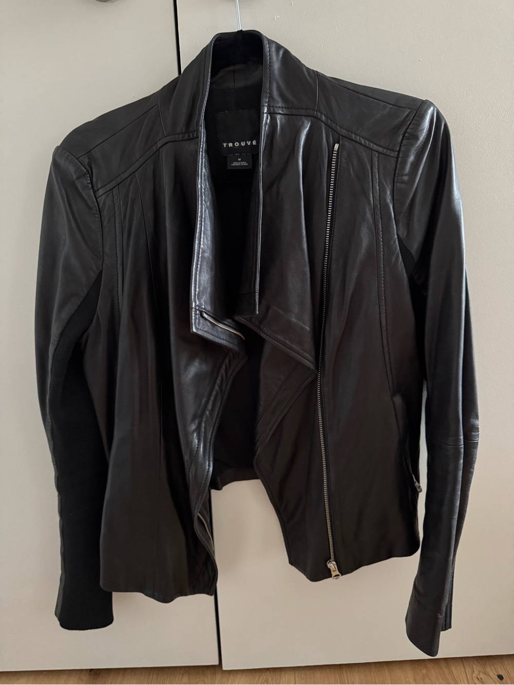 Vintage Trouve Women’s Black Leather Asymmetrical Zip Jacket